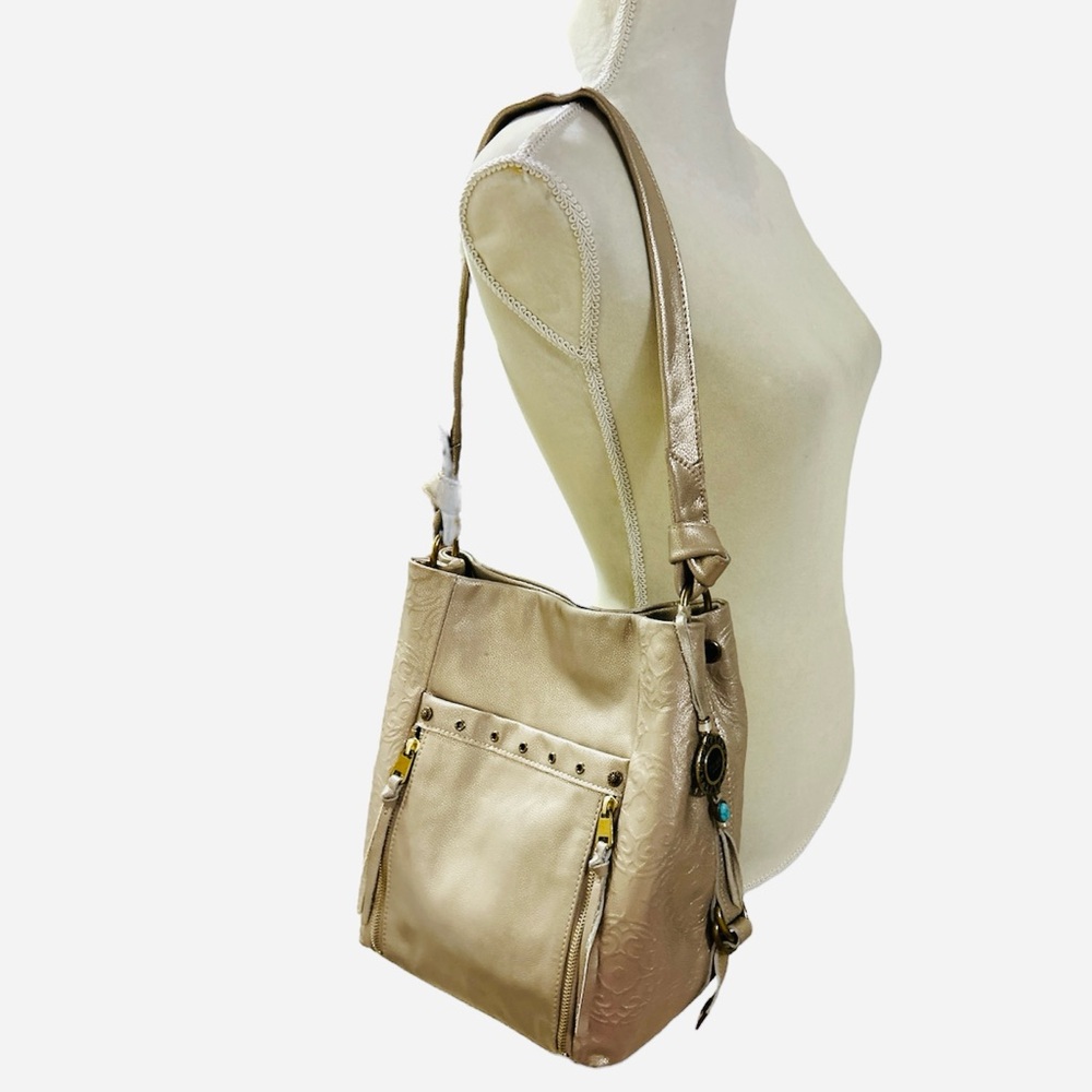 Metallic Gold The Sak Collective Embossed Leather Ojai Bucket Shoulder Tote